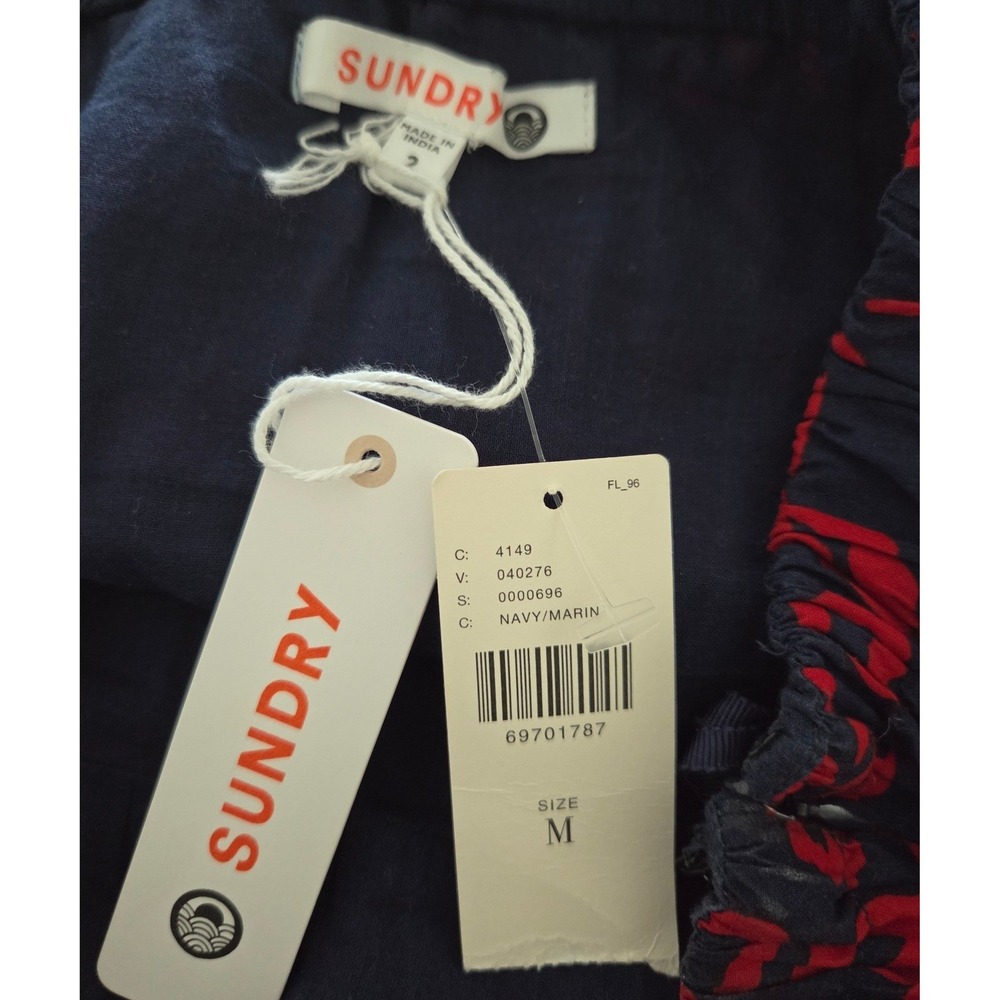 Anthro Sundry Aloha Floral Strapless Maxi Dress Navy Red Smock Tier Cotton Sz M - Picture 5 of 8